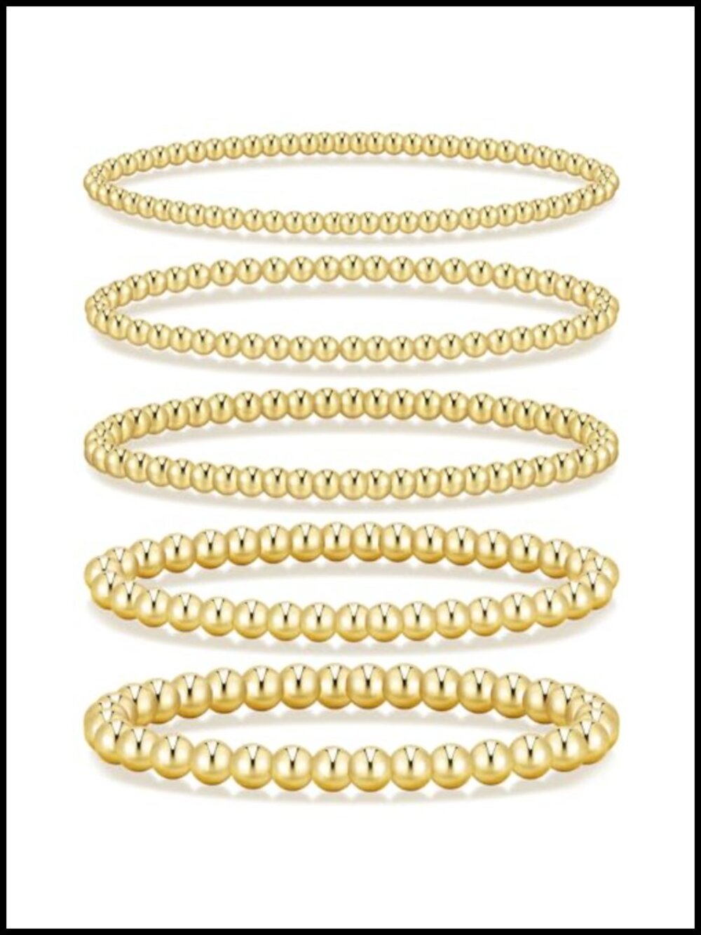 5 Pcs Gold Beaded Stretch Bracelets Set for Women 14K Gold Plated Stacking